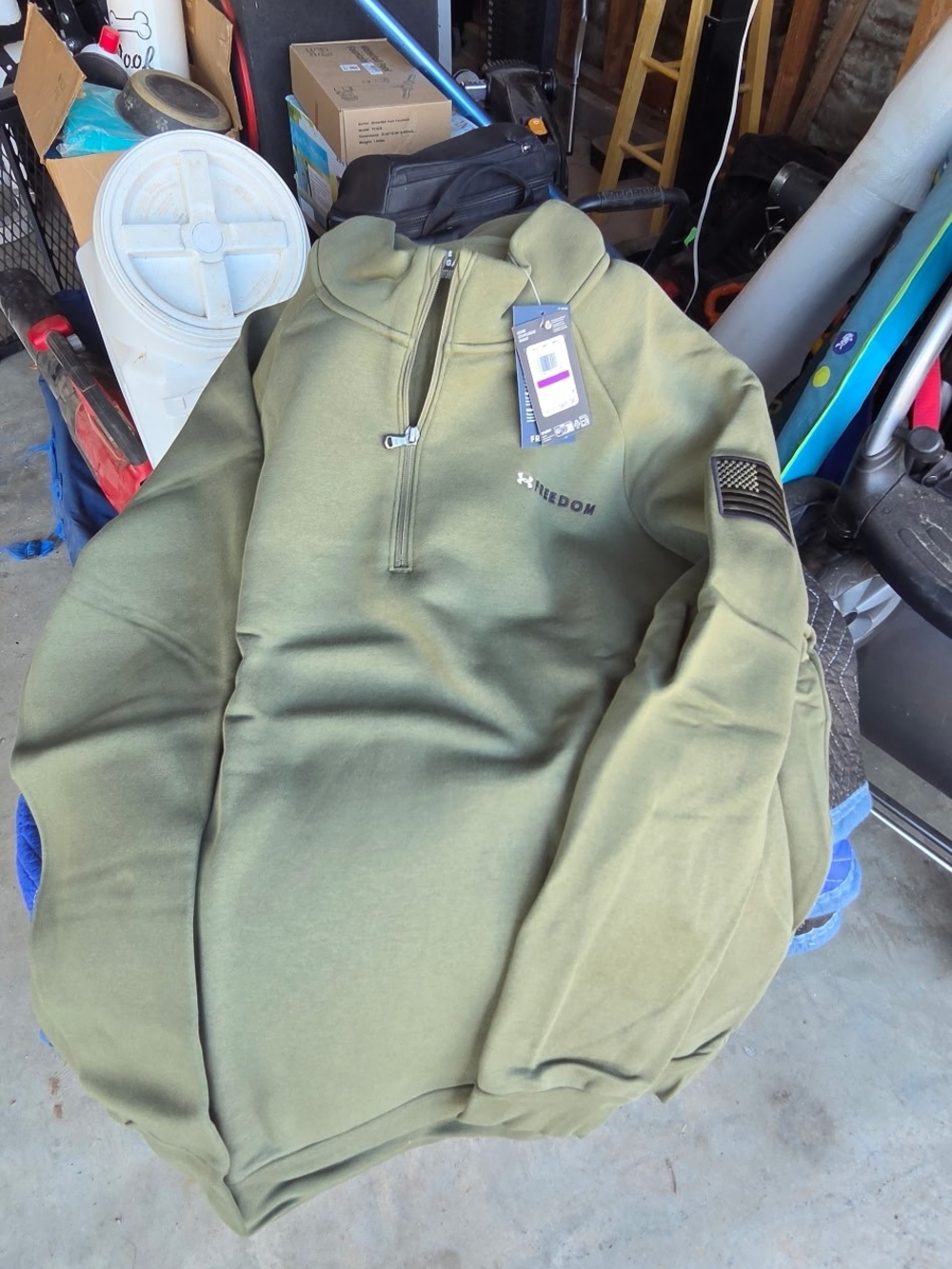 Under Armour Freedom Olive Green Quarter-Zip Pullover with Flag Patch